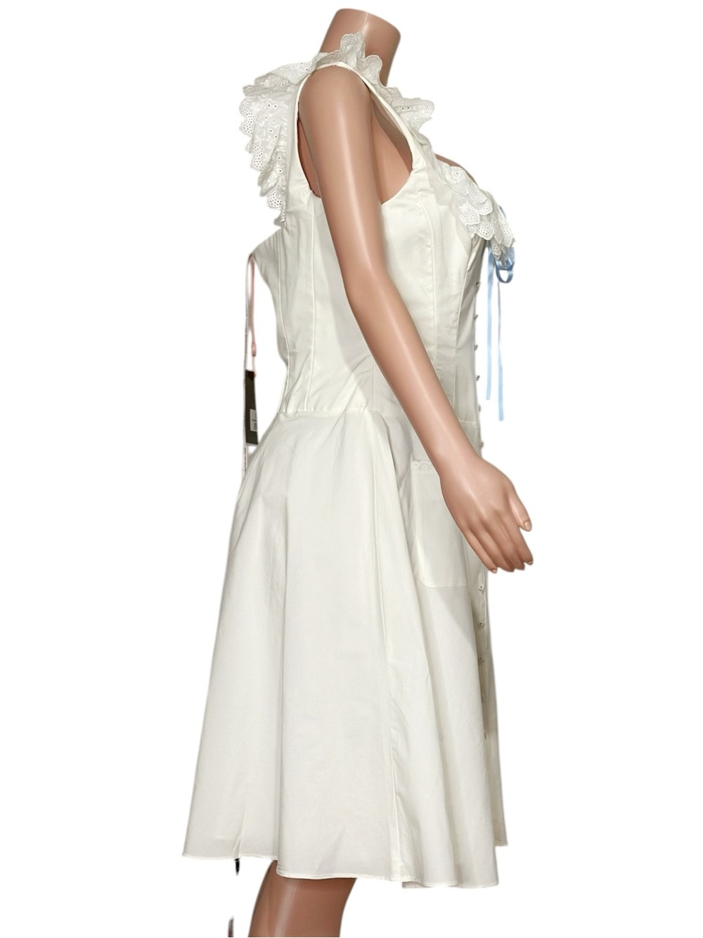HOUSE OF CB Mathilde Broderie-Anglaise Stretch-Cotton Dress, Cloud Dancer, L+ - Picture 9 of 11
